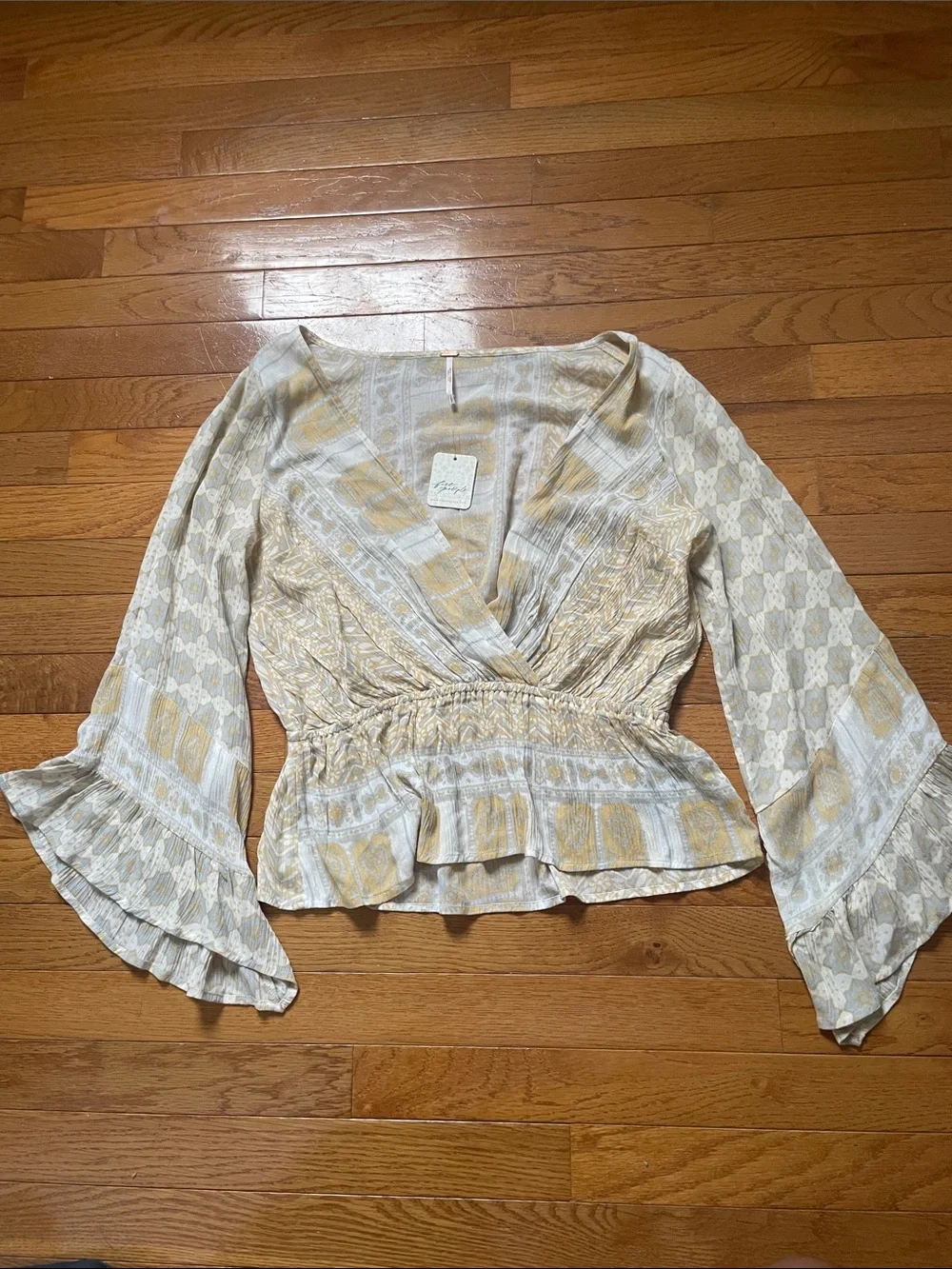 Free People Boho Blouse in Cream and Mustard